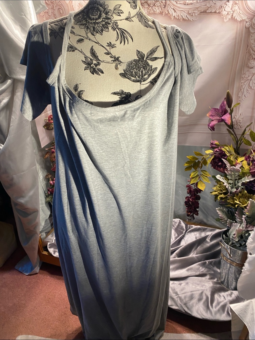 Women's Light Gray Maxi Dress with Scoop Neck